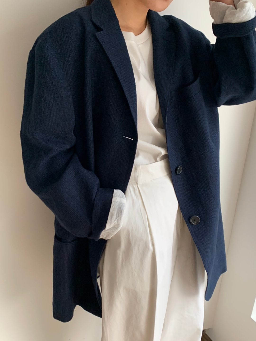 premium linen jacket-navy(배송지연)