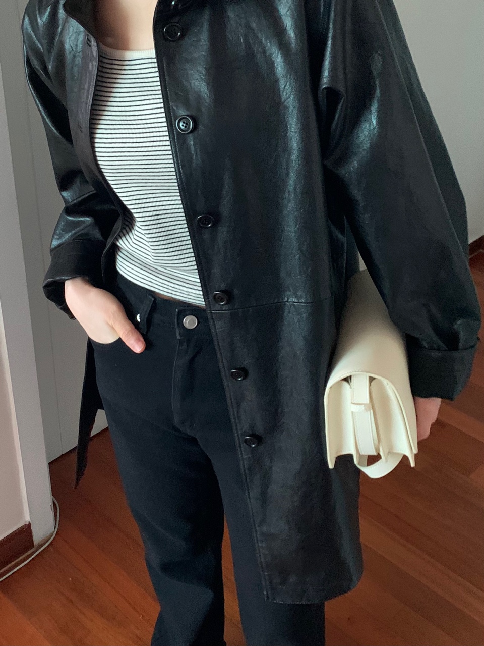 leather half coat-black(28일pm7시마감)
