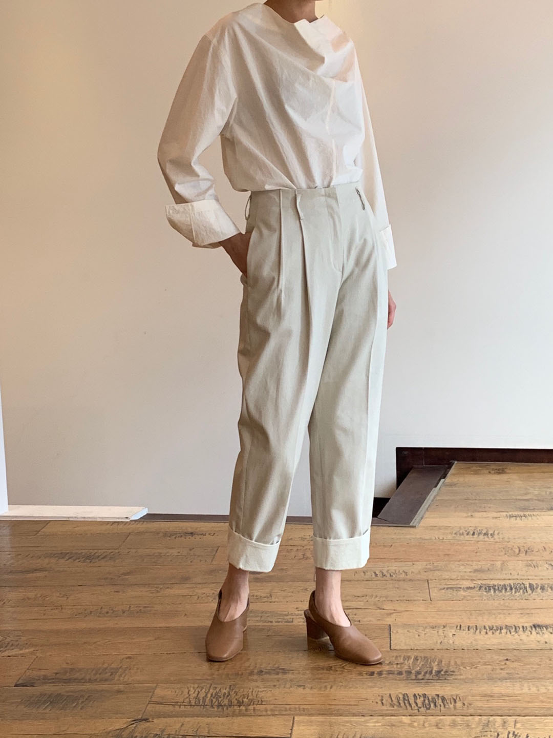 roll-up blend pants- ivory