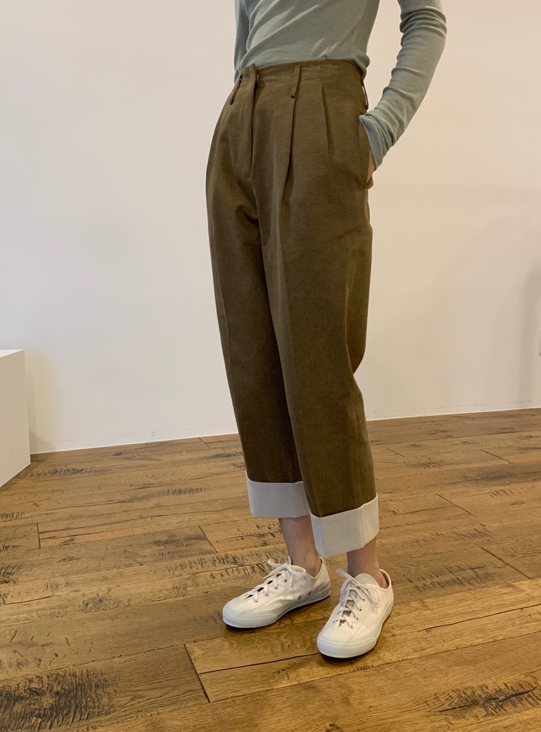roll-up blend pants- brown