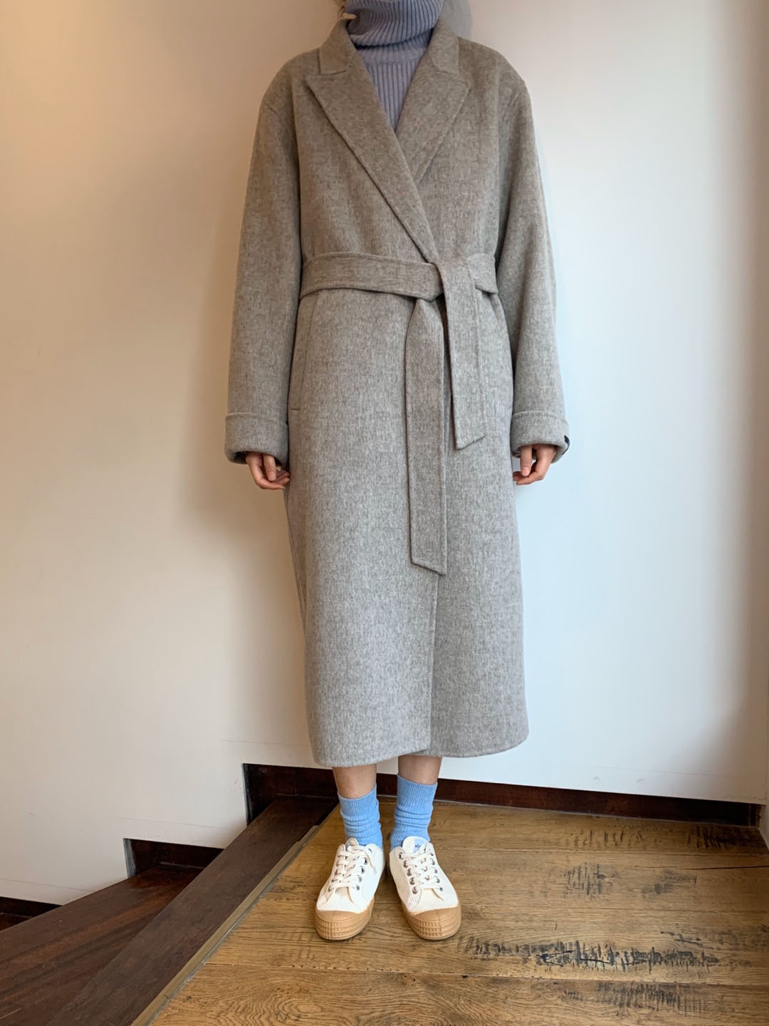 sand wool handmade coat -gray