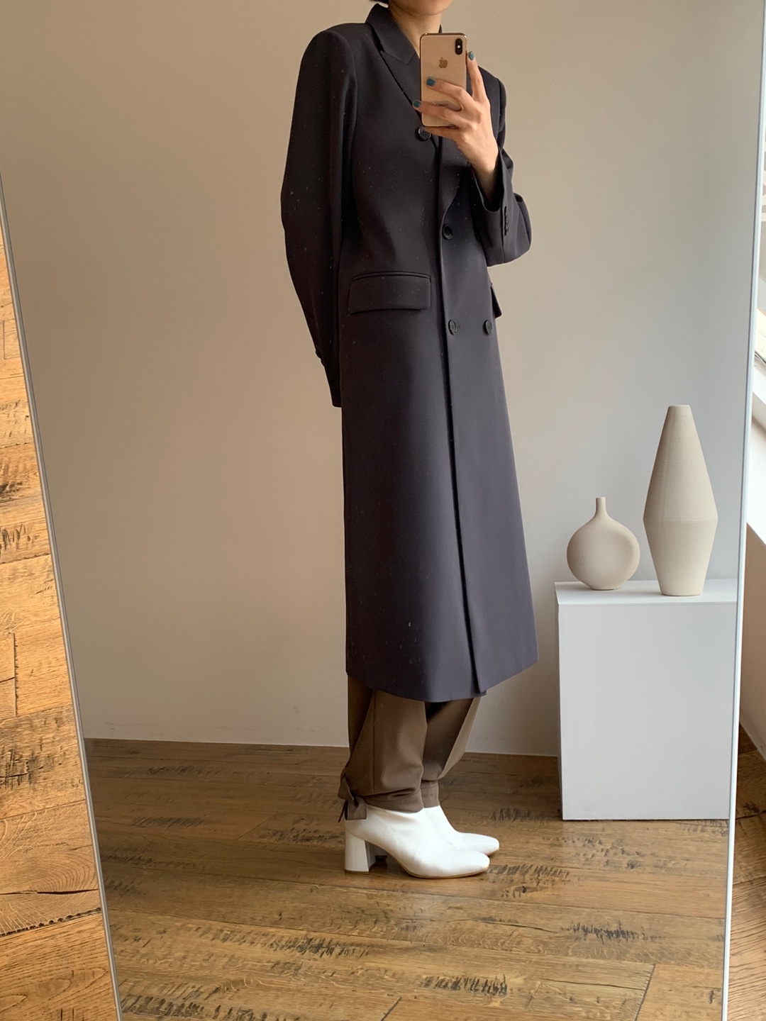 tailored long coat - charcoal