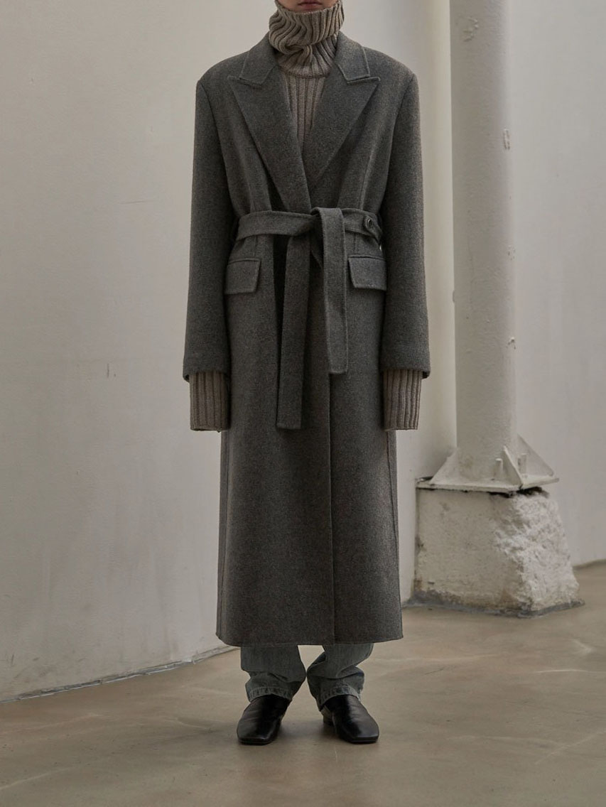 belted twill coat-charcoal